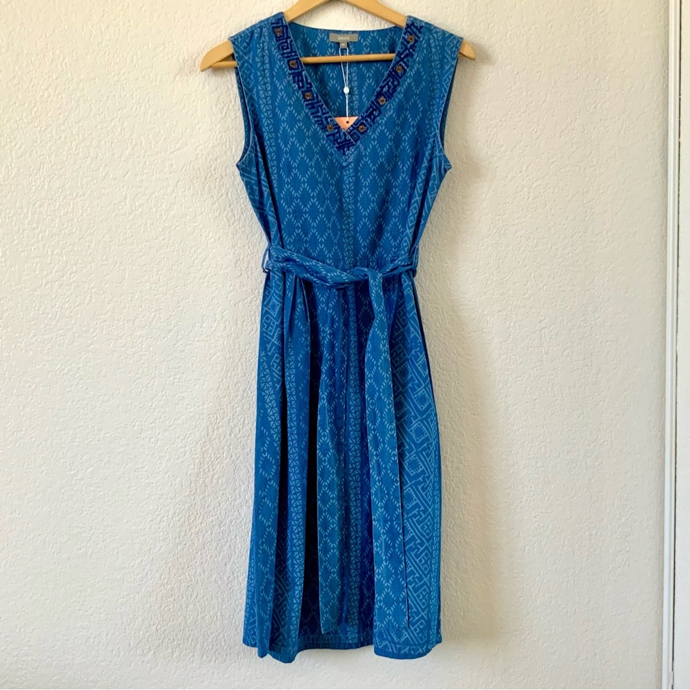 QRIUS Printed Cotton Dress with Beaded Collar, Sz M